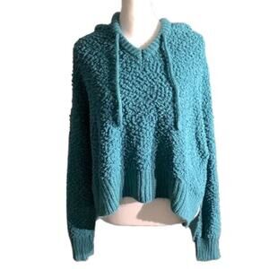 POL Teal Popcorn Knit Hoodie Women’s Size S/M — Cozy, Casual, Oversized